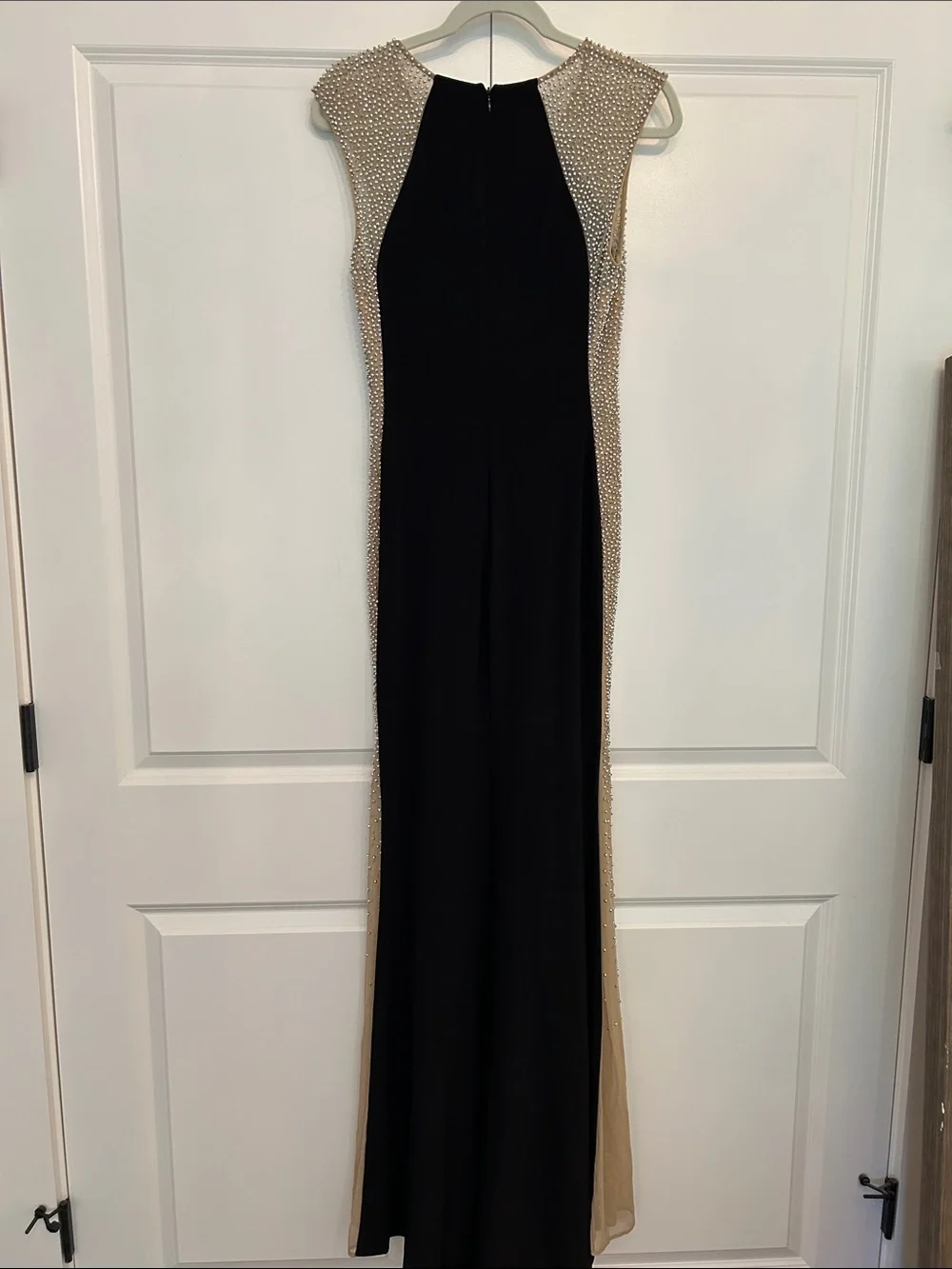 Xscape Black Gown with Nude Beaded Panels - Picture 5 of 6